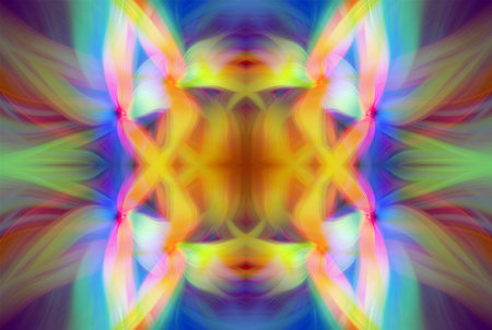 Abstract Digital Art, Futuristic Fractal World, Colorful Fantasy, Neon Glow, Symmetrical Kaleidoscope, 3D Strips, Decorative Flower Ornament, Colorful Abstract Illustration, and Fantasy Texturesの写真素材