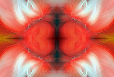 Abstract Digital Art, Futuristic Fractal World, Colorful Fantasy, Neon Glow, Symmetrical Kaleidoscope, 3D Strips, Decorative Flower Ornament, Colorful Abstract Illustration, and Fantasy Texturesの写真素材
