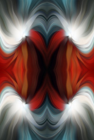 Vibrant Abstract Digital Artwork Symmetrical Flowing Patterns of red, Blue, Purple. Modern Artistic Background Design for Creative Projects, Contemporary Decor, Wallpapers, Digital Art Inspirationの写真素材
