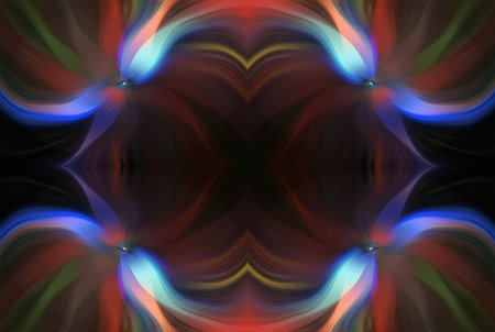 Vibrant Abstract Digital Artwork Symmetrical Flowing Patterns of red, Blue, Purple. Modern Artistic Background Design for Creative Projects, Contemporary Decor, Wallpapers, Digital Art Inspirationの写真素材
