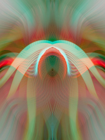 Vibrant Abstract Digital Art Featuring Symmetrical Kaleidoscopic Patterns, Neon Glow, and Colorful Fractal Design for Modern and Futuristic Aestheticの写真素材
