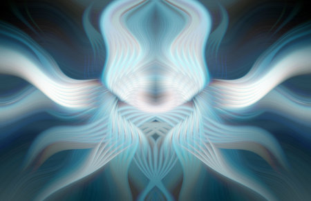 Vibrant Rainbow Abstract Art with Symmetrical Kaleidoscopic Patterns and Futuristic Neon Glow Designの写真素材