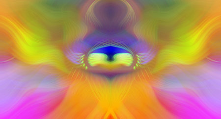 Vibrant Rainbow Abstract Art with Symmetrical Kaleidoscopic Patterns and Futuristic Neon Glow Designの写真素材