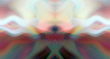 Vibrant Rainbow Abstract Art with Symmetrical Kaleidoscopic Patterns and Futuristic Neon Glow Designの写真素材