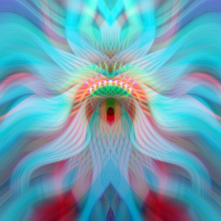 Vivid Abstract Digital Art Symmetrical Colorful Kaleidoscopic Design Featuring Radiant Patterns, Geometric Shapes, Flowing Energy in a Modern Futuristic Artistic Style with Vibrant Gradient Colorsの写真素材