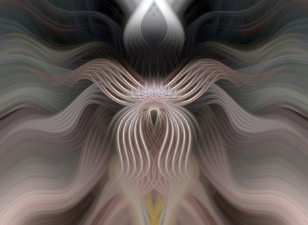 Vivid Abstract Digital Art Symmetrical Colorful Kaleidoscopic Design Featuring Radiant Patterns, Geometric Shapes, Flowing Energy in a Modern Futuristic Artistic Style with Vibrant Gradient Colorsの写真素材