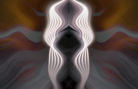 Vibrant Rainbow Abstract Art with Symmetrical Kaleidoscopic Patterns and Futuristic Neon Glow Designの写真素材