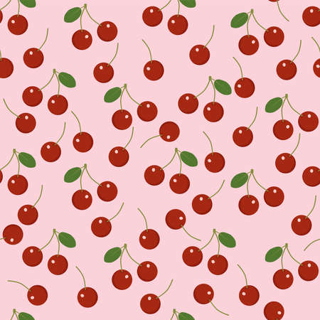 Cherries on a red background. Seamless vector pattern