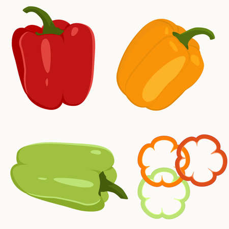Sweet pepper. Red, yellow, green sweet peppers. Isolated vector image on a white backgroundのイラスト素材