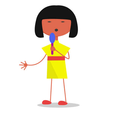 The girl sings. The isolated image on a white background. Clipart.のイラスト素材