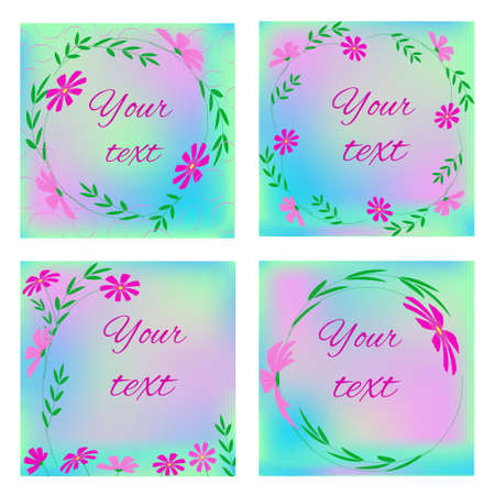 Editable social media post template. Set of square floral pink background.のイラスト素材