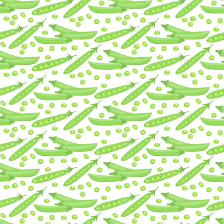 Green pea. Seamless vector pattern. Peas in a flat style on a white background.のイラスト素材