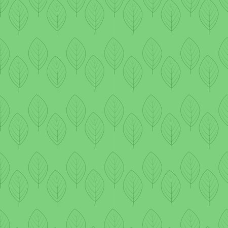Leaves outlines. Seamless vector pattern from abstract tree leaves on a green background. Delicate botanical background.のイラスト素材