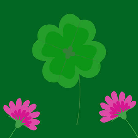 Clover leaf with flowers on a green background. Vector isolated image.
