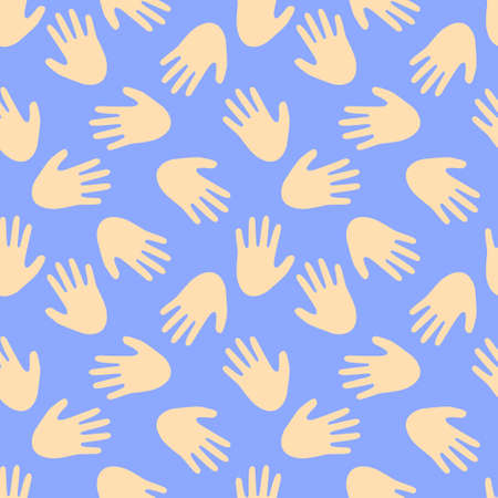 Open palm on a blue background. Seamless vector pattern.のイラスト素材