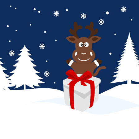 christmas illustration of a deer in the snowのイラスト素材