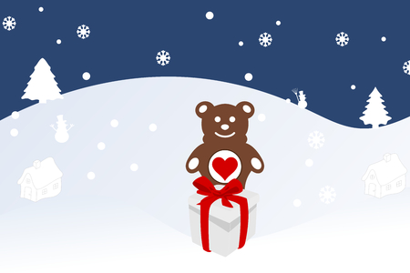 christmas illustration of a bear cub on snowのイラスト素材