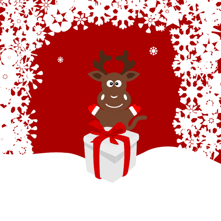 christmas illustration of a deer in the snowのイラスト素材