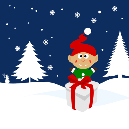 christmas illustration of a leprechaun on snowのイラスト素材