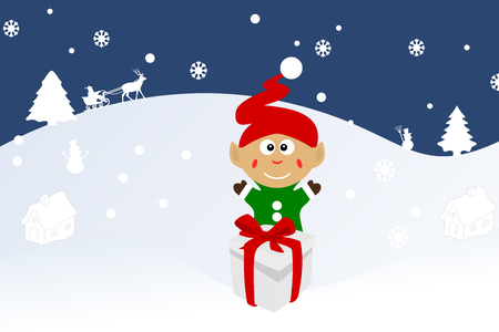 christmas illustration of a leprechaun on snowのイラスト素材