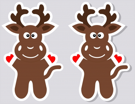 a sticker happy deer with and without shadowのイラスト素材