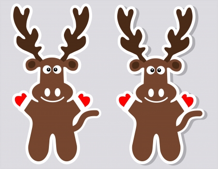 a sticker happy deer with and without shadowのイラスト素材
