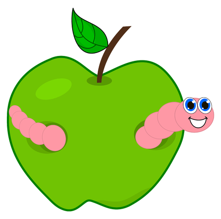 a worm eating an appleのイラスト素材