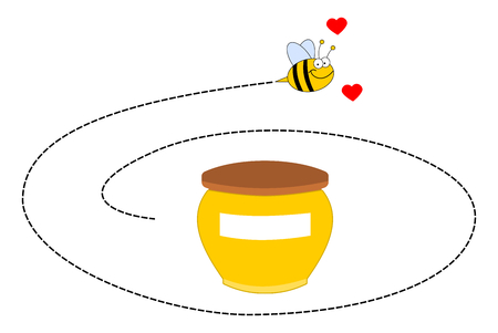a bee rotating around a pot of honeyのイラスト素材