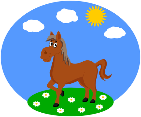 one horse in a meadowのイラスト素材