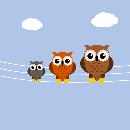 owls on a telephone pole cableのイラスト素材
