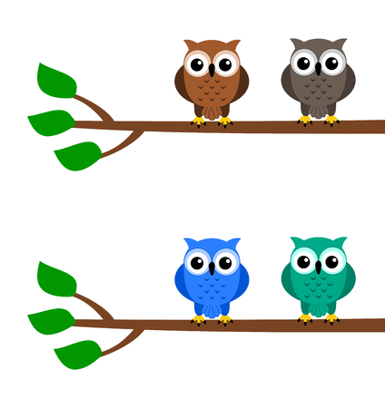 owls on a branchのイラスト素材