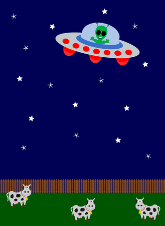 UFO flying over a fieldのイラスト素材