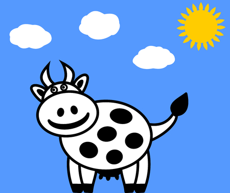 a dairy cow on a blue backgroundのイラスト素材