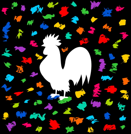 a rooster of festival under a barrage of colorのイラスト素材