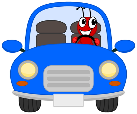a joyous ant in a blue carのイラスト素材
