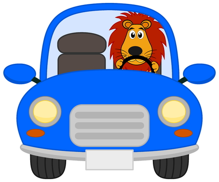 a lion in a blue carのイラスト素材