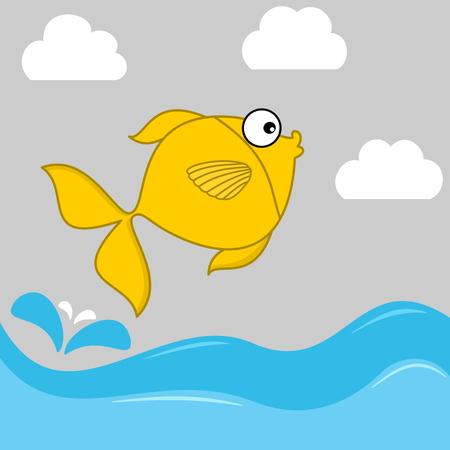 illustration of a yellow fish jumping from the waterのイラスト素材
