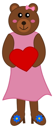 bear in a pink dress with a heartのイラスト素材