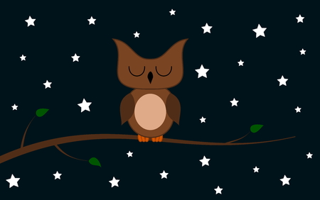 an owl on a branch at nightのイラスト素材