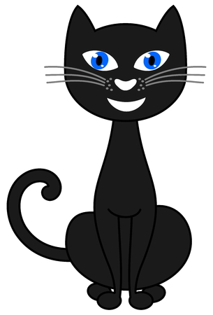 black cat sitting and smilingのイラスト素材