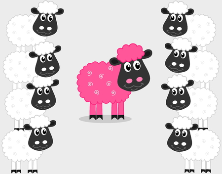 a pink sheep with male sheepのイラスト素材
