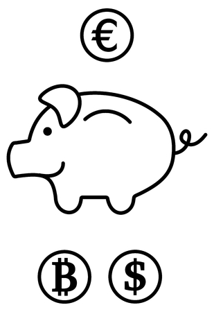 a piggy bank in 3 currenciesのイラスト素材