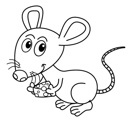 mouse with his piece of cheese for coloringのイラスト素材