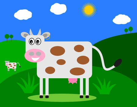 smiling cow in a field profileのイラスト素材