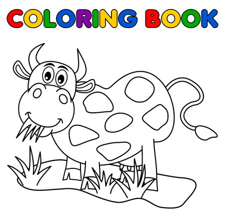 huge cow eating in the field for coloringのイラスト素材