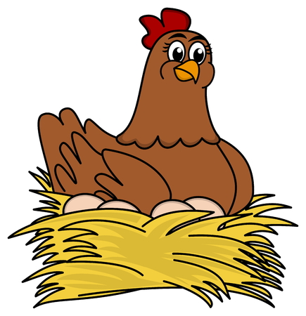 hen brooding eggsのイラスト素材