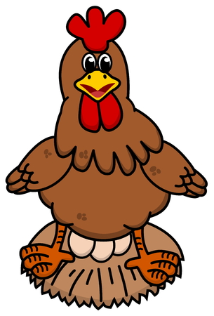 hen with nest and eggsのイラスト素材