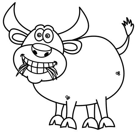 bull eating grass for coloringのイラスト素材