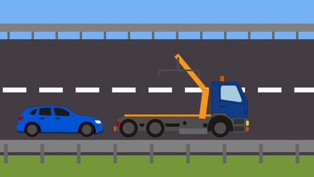 Tow truck picking up a vehicle on the roadのイラスト素材