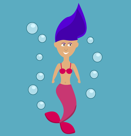 Mermaid swimming in the water with bubblesのイラスト素材